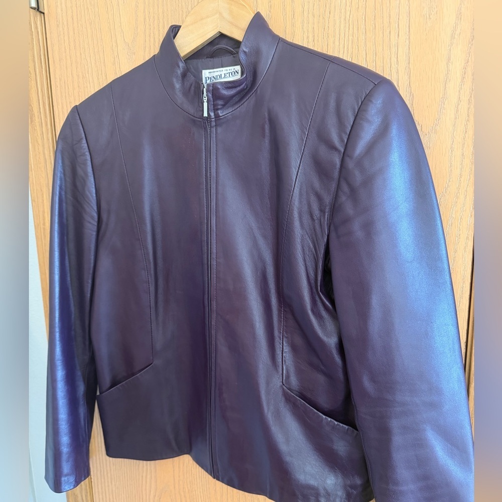 PENDLETON Plum Purple Moto Zipper Front High Collar 100% Leather Jacket Size S - Picture 2 of 16